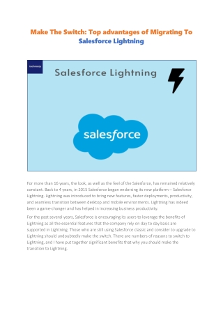 Make The Switch: Top advantages of Migrating To Salesforce Lightning