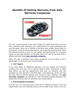 Benefits Of Getting Warranty From Auto Warranty Companies