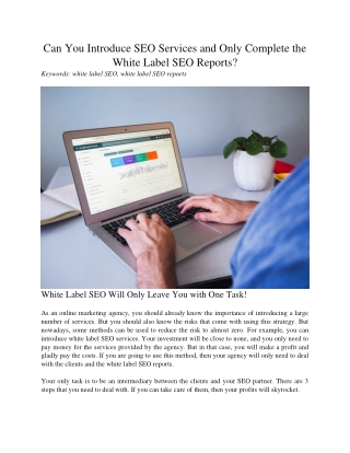 Can You Introduce SEO Services and Only Complete the White Label SEO Reports