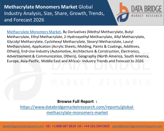 Methacrylate Monomers Market Global Industry Analysis, Size, Share, Growth, Trends, and Forecast 2026
