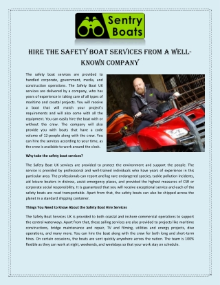 Hire the Safety Boat Services from a Well-Known Company