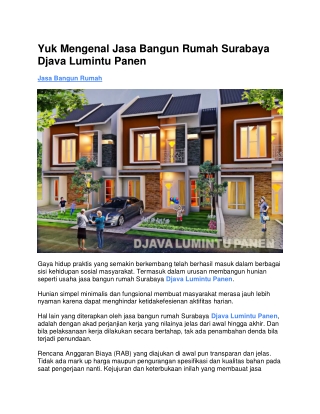 Yuk Mengenal Jasa Bangun Rumah Surabaya Djava Lumintu Panen