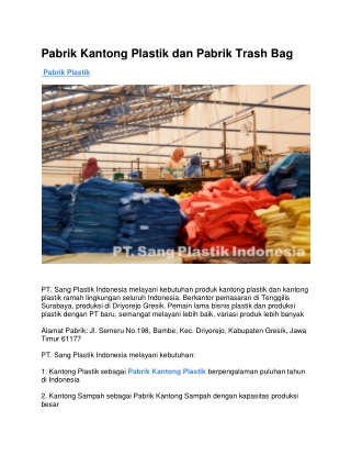 Pabrik Kantong Plastik dan Pabrik Trash Bag