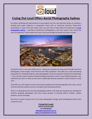 Crying Out Loud Offers Aerial Photography Sydney