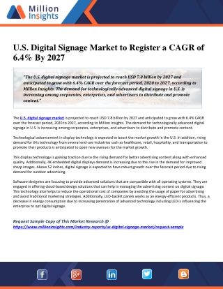 U.S. Digital Signage Market to Register a CAGR of 6.4% By 2027