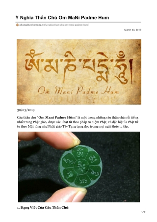 Ý Nghĩa Thần Chú Om MaNi Padme Hum