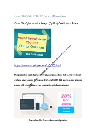 2020 Perfect CompTIA CySA  CS0-002 Dumps Questions DumpsBase