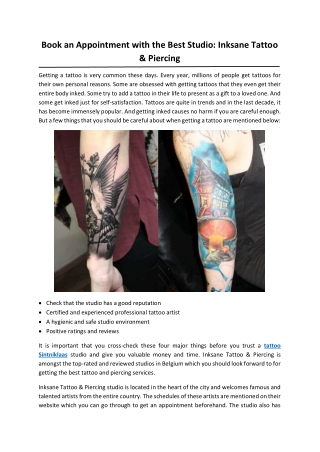 Book an Appointment with the Best Studio: Inksane Tattoo & Piercing