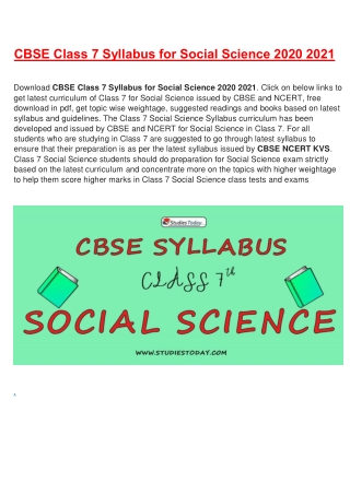 CBSE Syllabus for Class 7 Social Science Revised for 2020-21| Download in PDF