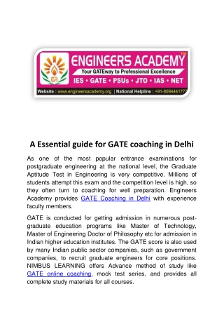 A Essential guide for GATE coaching in Delhi