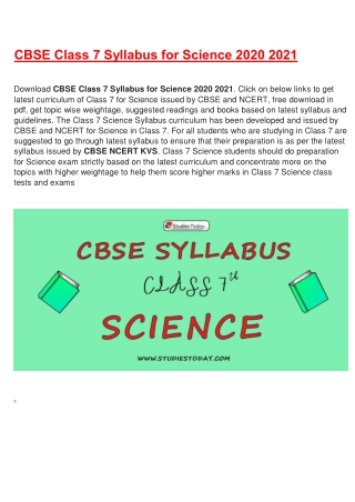 CBSE Syllabus for Class 7 Science Revised for 2020-21| Download in PDF