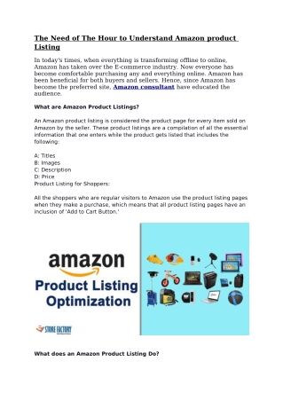 The Need of The Hour to Understand Amazon Product Listing