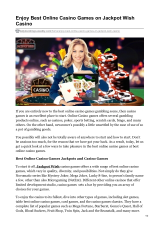 Enjoy Best Online Casino Games on Jackpot Wish Casino