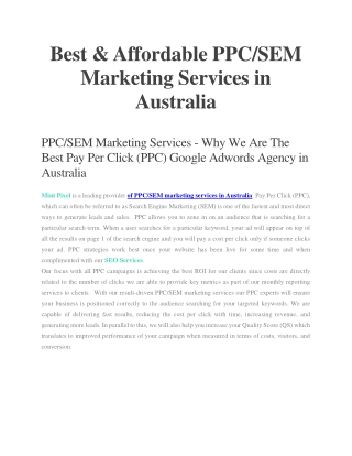 Best & Affordable PPC/SEM Marketing Services in Australia - Mint Pixel