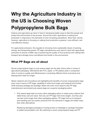 Why the Agriculture Industry in the US is Choosing Woven Polypropylene Bulk Bags