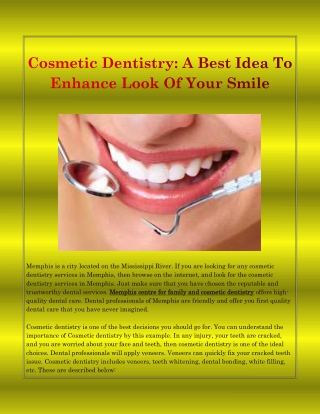 Cosmetic Dentistry: A Best Idea To Enhance Look Of Your Smile