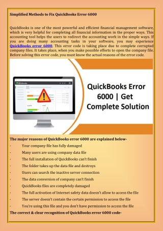 Simplified Methods to Fix QuickBooks Error 6000