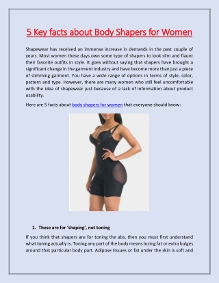 5 Key facts about Body Shapers for Women