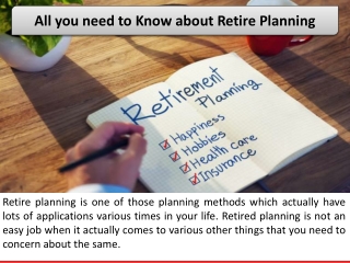 All you need to Know about Retire Planning