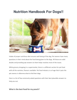 Nutrition Handbook For Dogs