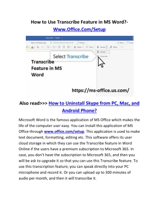 How to Use Transcribe Feature in MS Word?- Www.Office.Com/Setup