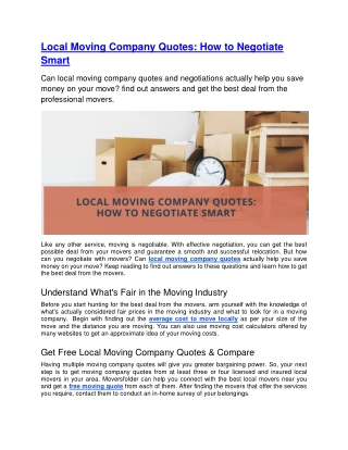 Local Moving Company Quotes: How to Negotiate Smart