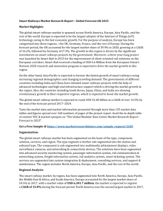 Smart Railways Market Research Report - Global Forecast till 2025