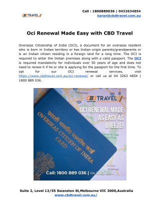 Oci renewal made easy with CBD travel