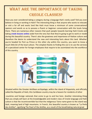 What Are The Importance Of Taking Creole Classes?