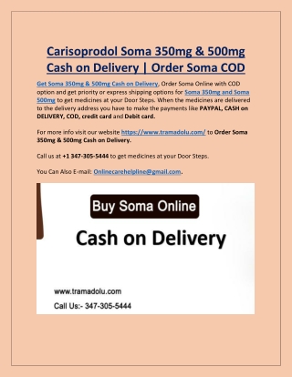 Carisoprodol Soma 350mg & 500mg Cash on Delivery | Order Soma COD