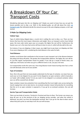 A Breakdown Of Your Car Transport Costs