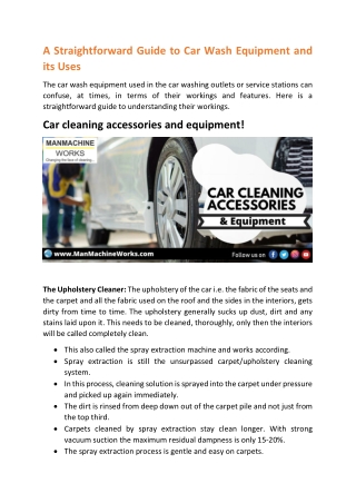 Our cars suffer more than what we always think. Get the detailed information about some really underrated car wash equip