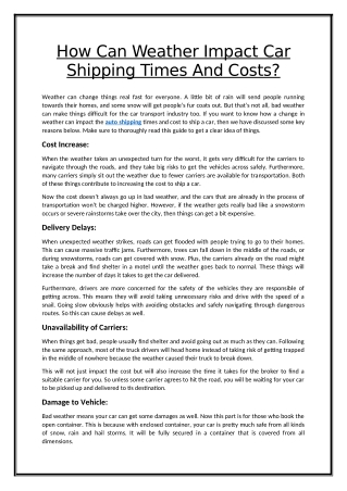 How Can Weather Impact Car Shipping Times And Costs