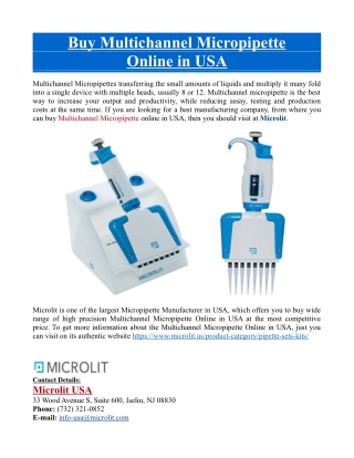 Buy Multichannel Micropipette Online in USA