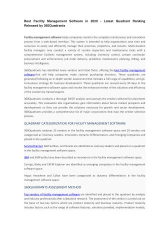 Best Facility Management Software in 2020 - Latest Quadrant Ranking Released by 360Quadrants