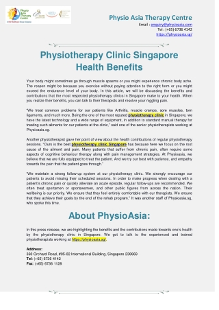 Physiotherapy Clinic Singapore