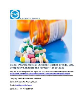 Global Pharmaceutical Excipient Market Trends, Size, Competitive Analysis and Forecast - 2019-2025