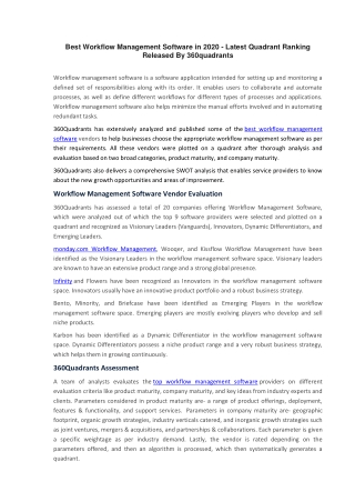 Best Workflow Management Software In 2020 - Latest Quadrant Ranking Released by 360Quadrants