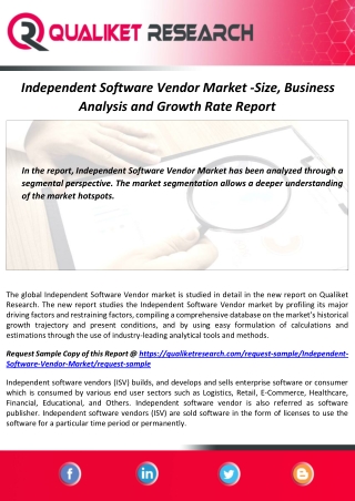 Independent Software Vendor Market Size, Future Scope, Analysis and Forecast