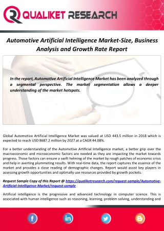 Automotive Artificial Intelligence Market Size, Technology Insights and Forecast