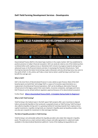 DeFi Yield Farming Development Services - Developcoins