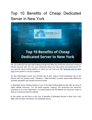 Top 10 Benefits of Cheap Dedicated Server in New York