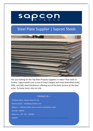 Steel Plate Supplier | Sapcon Steels