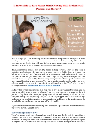 Is It Possible to Save Money While Moving With Professional Packers and Movers?