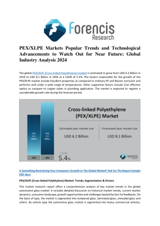 Global PEX/XLPE (Cross-linked Polythylene) Market Is Registering A Healthy 5.4%.  CAGR Between 2019 And 2024