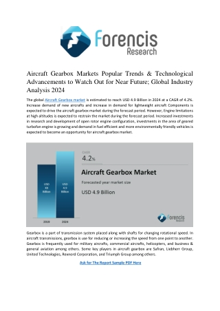 Aircraft Gearbox Market to Reach USD 4.9 Billion in 2024, Predicts Forencis Research