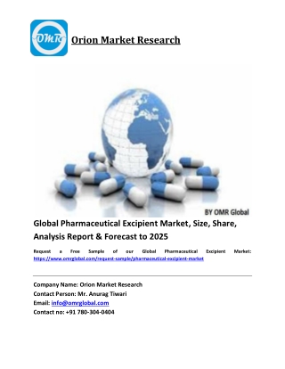 Global Pharmaceutical Excipient Market Size, Industry Trends, Share and Forecast 2019-2025