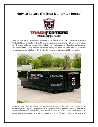 How to Locate the Best Dumpster Rental