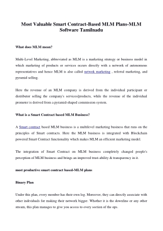 Most Valuable Smart Contract-Based MLM Plans-MLM software Tamilnadu