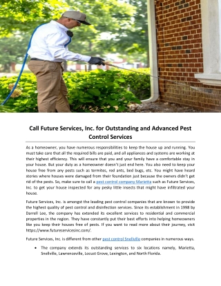 Call Future Services, Inc. for Outstanding and Advanced Pest Control Services